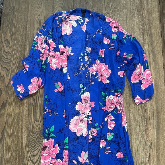 G.I.L.I. Printed Floral Duster Cardigan Open Front Long Sleeve Blue Multi Size L - Picture 3 of 8